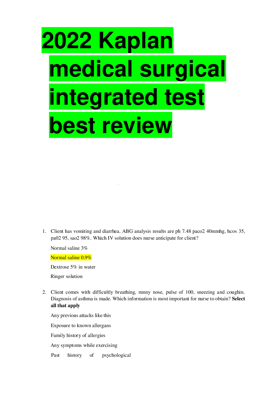 Preview image for 2022 Kaplan medical surgical integrated test best review